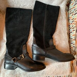Lauren Ralph Lauren Mila Suede Leather Black Boots Tall Size 8 B Gold Hardware